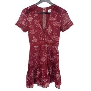 Saylor Alexa Burgundy Short Sleeve Fit and Flare Mini Dress XS